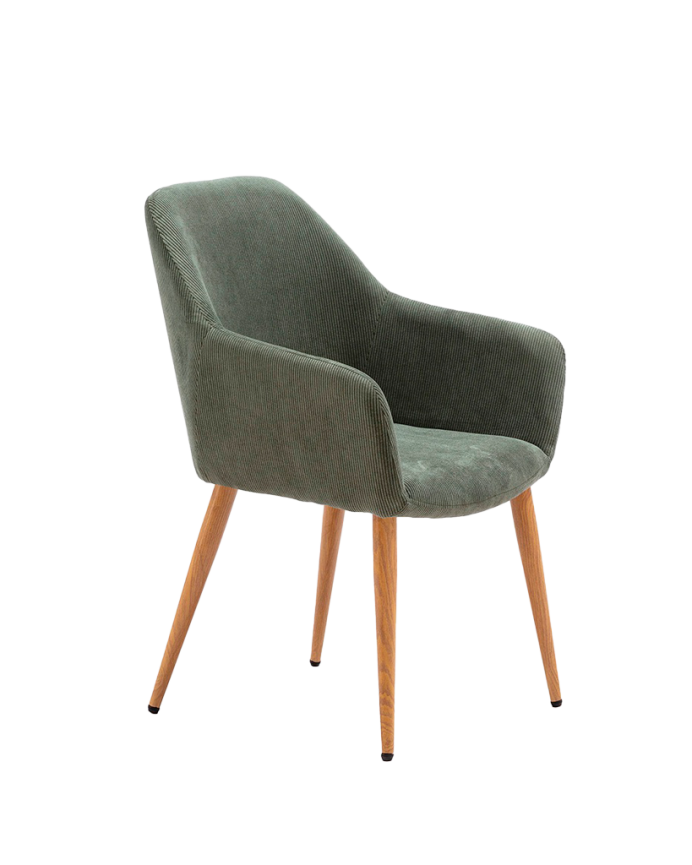 Silla de pana color verde con patas de metal tono roble de 84cm 