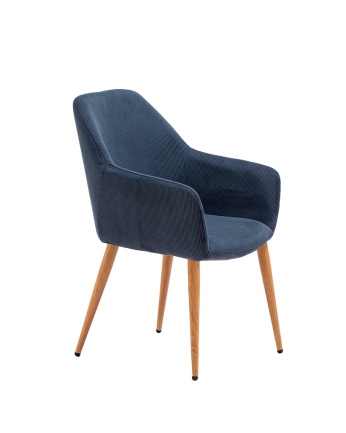 Silla de pana color azul con patas de metal tono roble de 84cm 