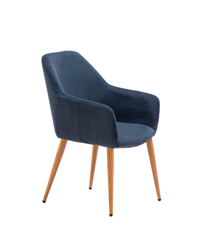 Silla de pana color azul con patas de metal tono roble de 84cm 