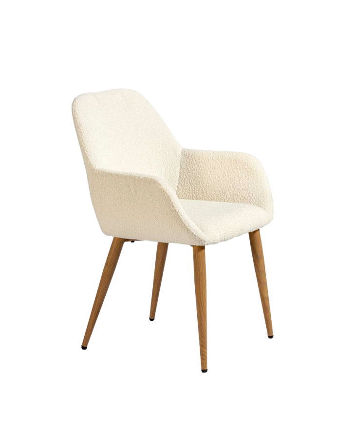Silla de bouclé color blanco con patas de metal tono roble de 84cm