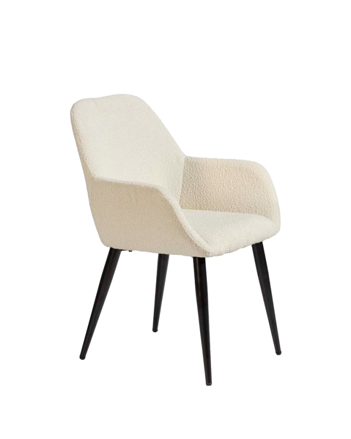 Silla de bouclé color blanco con patas de metal negro de 84cm