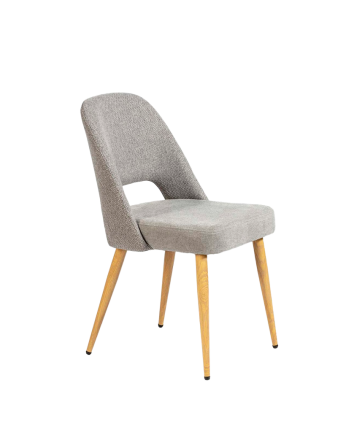 Silla de tela color gris con patas de metal tono roble de 84cm