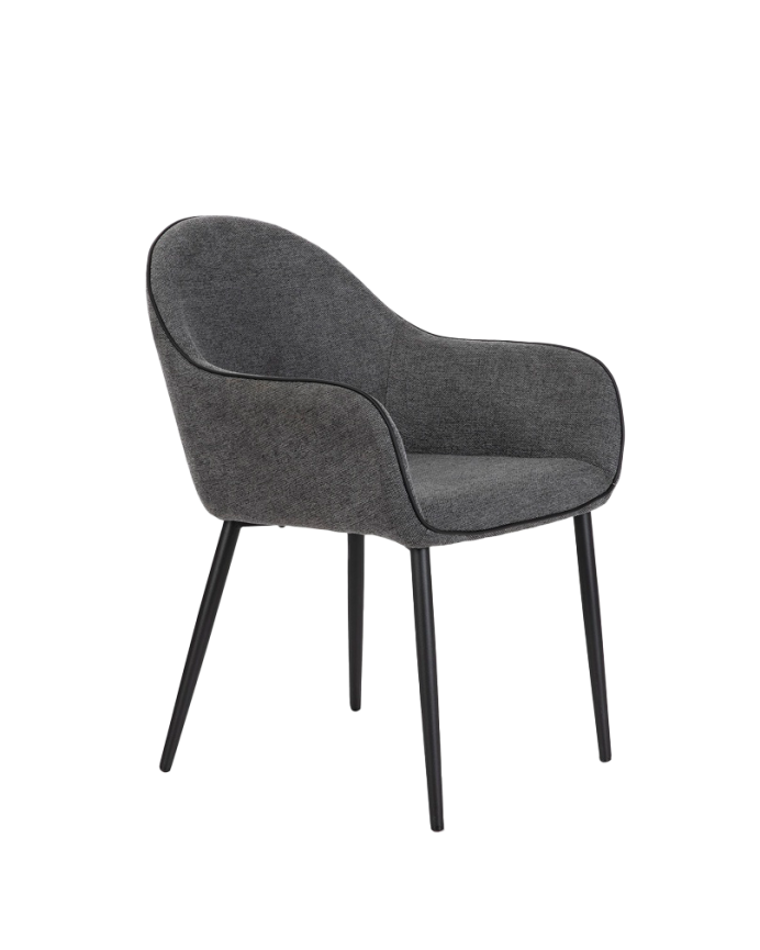 Silla de tela color gris oscuro con patas de metal negro de 83cm