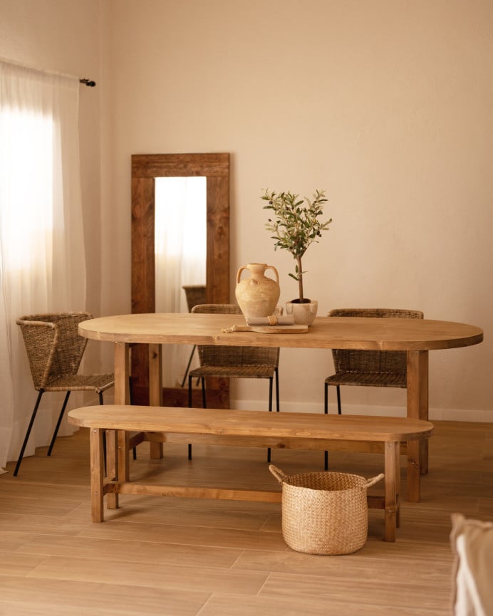 Espejo efecto madera maciza tono roble oscuro de 165x65cm