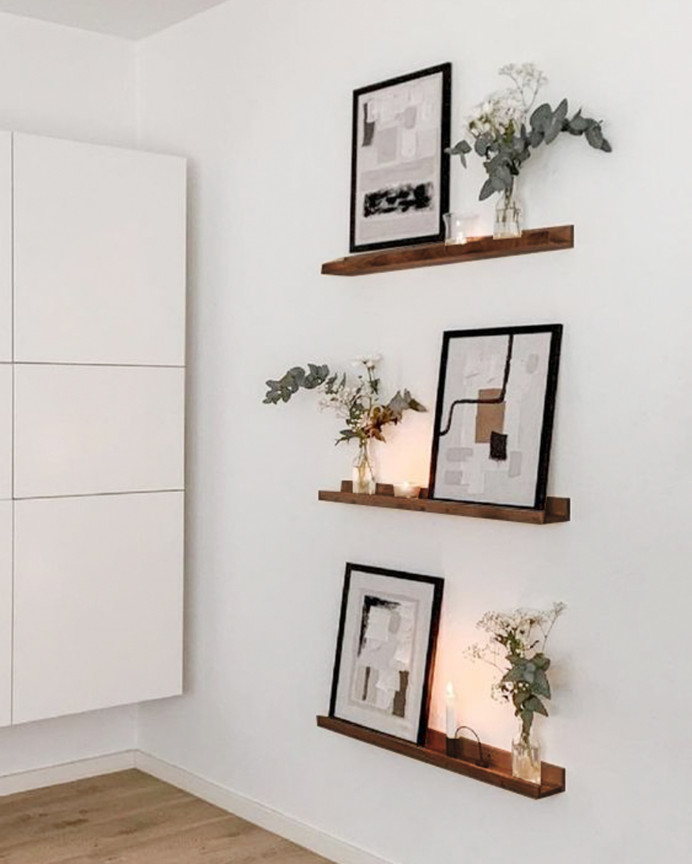 Pack 4 estantes de madera maciza flotante tono nogal varias medidas