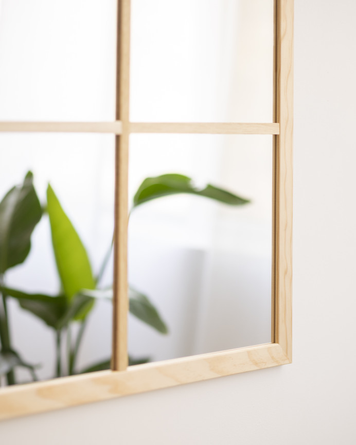 Espejo rectangular de pared tipo ventana elaborado con madera de 90x60cm