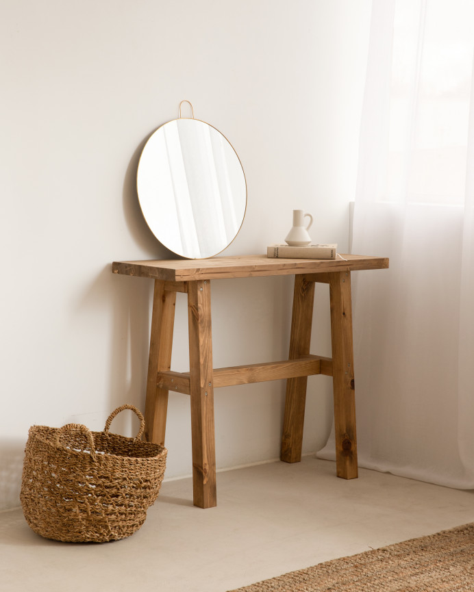 Consola de madera maciza en tono roble oscuro de 100x80cm