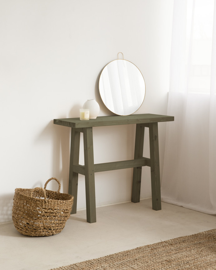 Consola de madera maciza en tono verde de 100x80cm