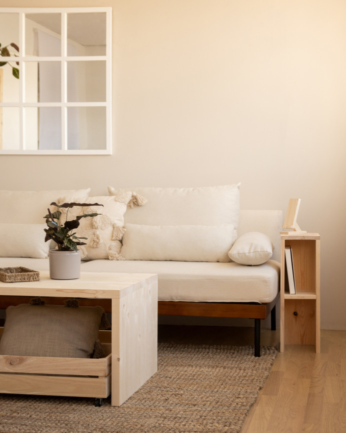 Mesita de noche o auxiliar madera maciza en tono natural de 60x20cm