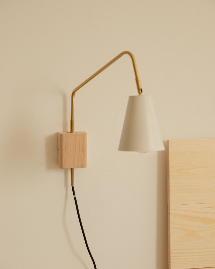 Lámpara de pared de hierro y madera de caucho de 40x12cm