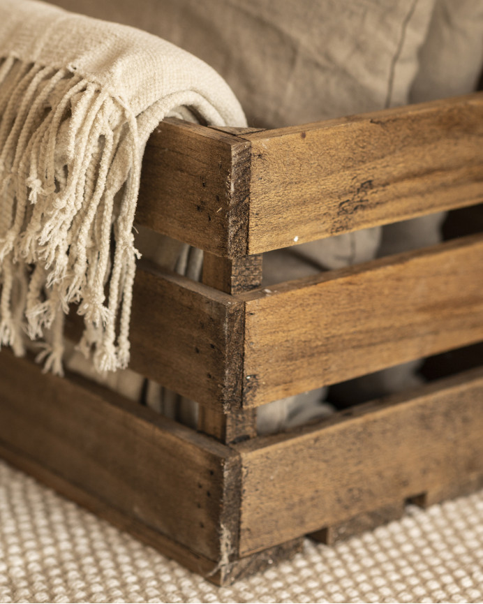 Caja de madera maciza en tono roble oscuro grande