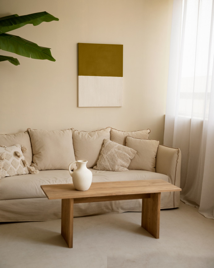 Cuadro mostaza y blanco decorativo sobre algodón con bastidor de madera pintado a mano con pintura óleo en varias medidas