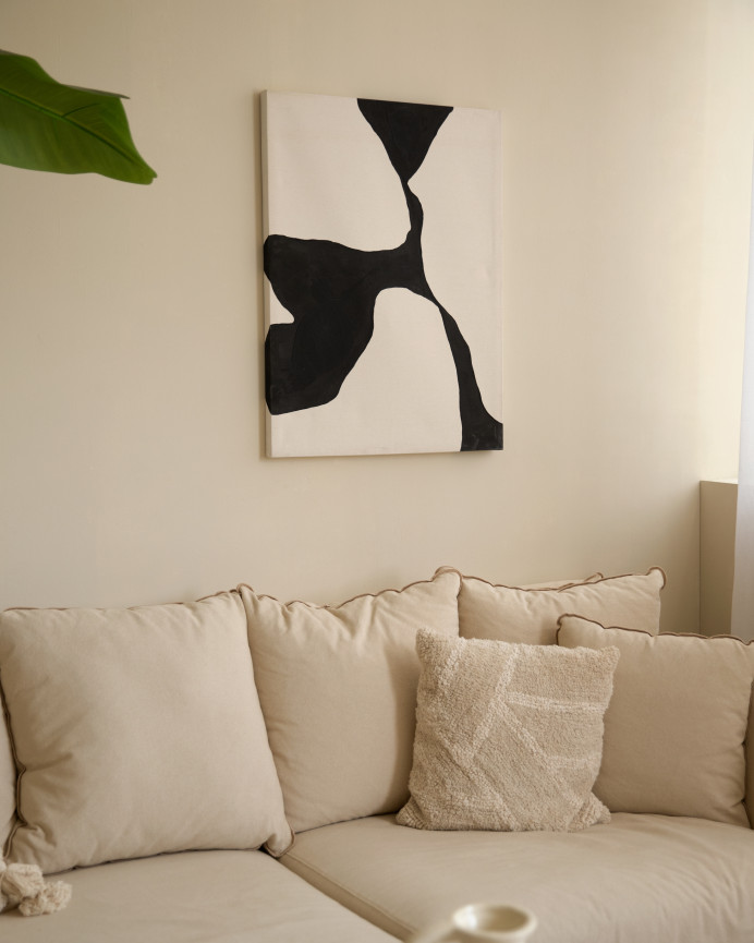Cuadro beige y negro decorativo sobre algodón con bastidor de madera pintado artesanalmente con pintura óleo en varias medidas