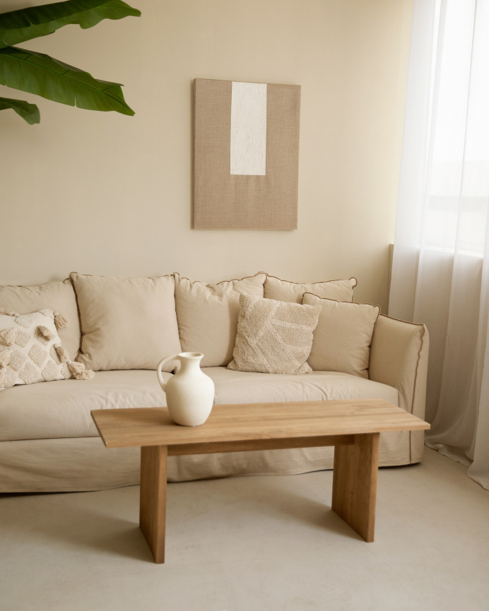 Cuadro beige y blanco decorativo sobre lino con bastidor de madera pintado artesanalmente con pintura al óleo en varias medidas