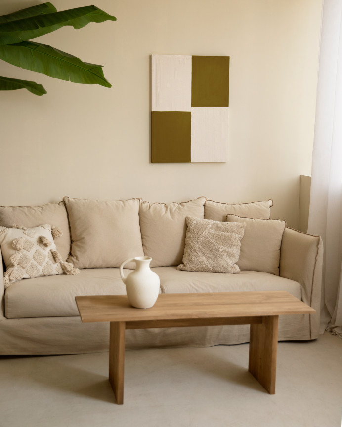 Cuadro mostaza y blanco decorativo sobre algodón con bastidor de madera pintado a mano con pintura óleo en varias medidas