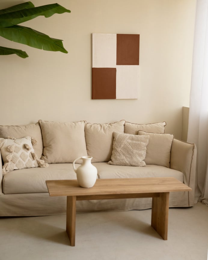 Cuadro teja y blanco decorativo sobre algodón con bastidor de madera pintado artesanalmente con pintura óleo en varias medidas