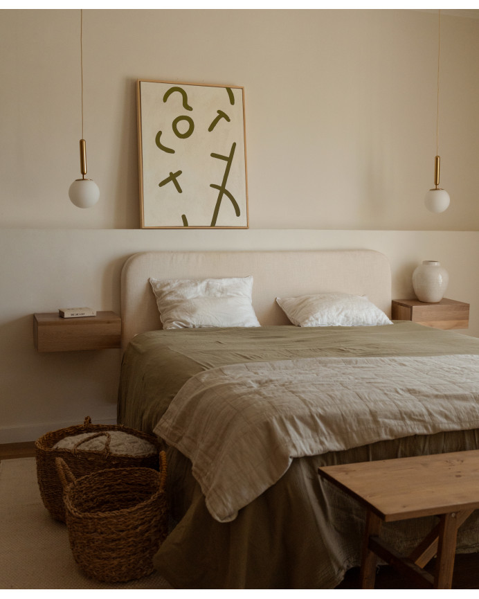 Cuadro beige y verde decorativo sobre algodón con bastidor de madera pintado a mano con pintura al óleo en varias medidas