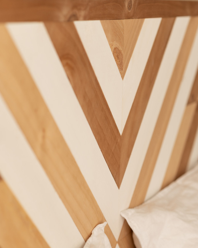 Cabecero de madera maciza en tono roble oscuro natural y blanco de 165x85cm
