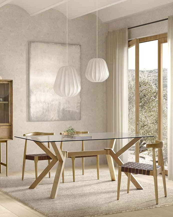 Silla de madera maciza con asiento trenzado marrón y patas en tono natural de 81cm 