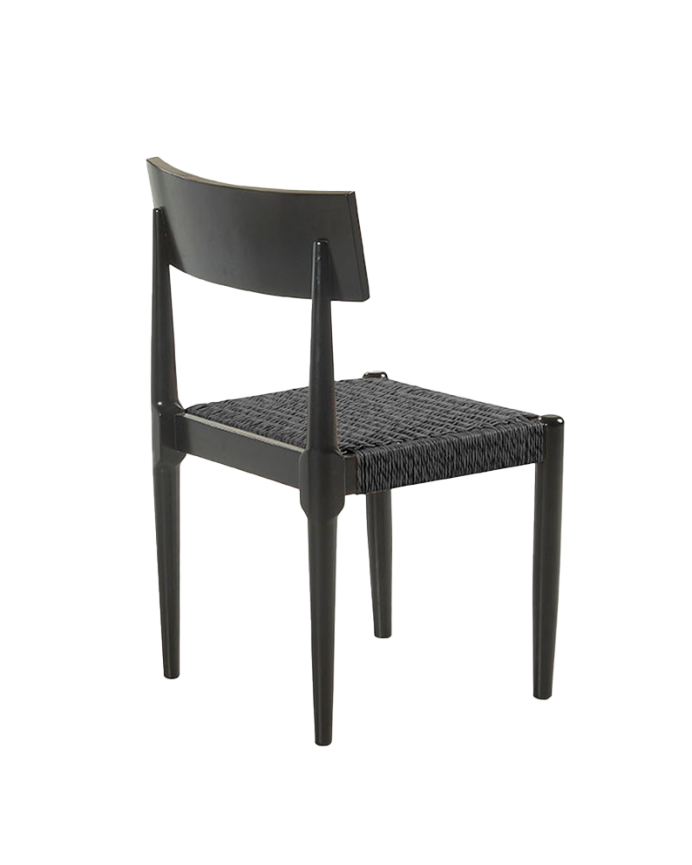 Silla de madera maciza con asiento de cuerda en tono negro de 81cm