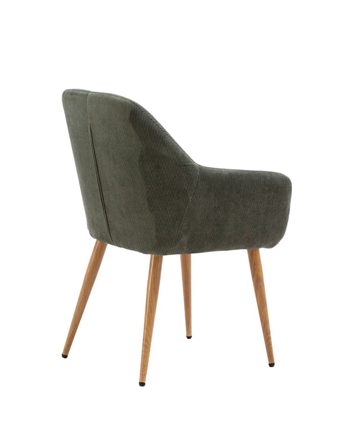 Silla de pana color verde con patas de metal tono roble de 84cm 