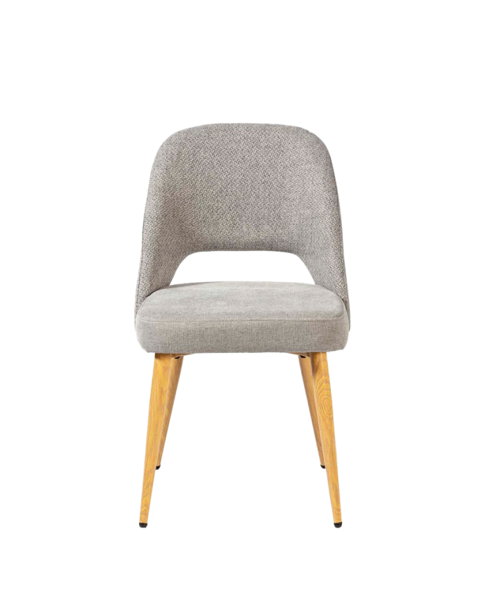 Silla de tela color gris con patas de metal tono roble de 84cm