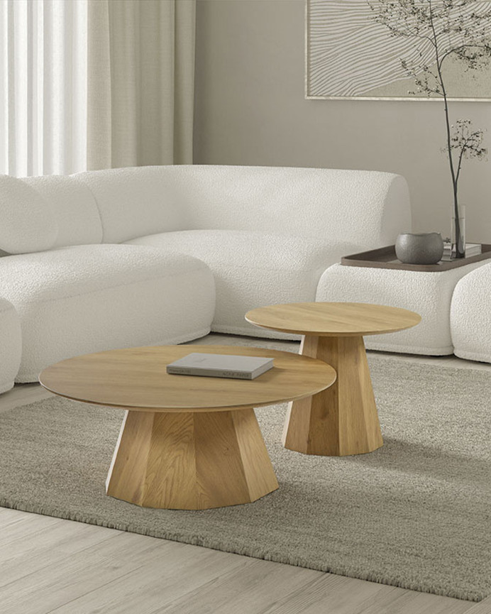 Mesa de centro redonda de laminado de roble de 35x90cm 