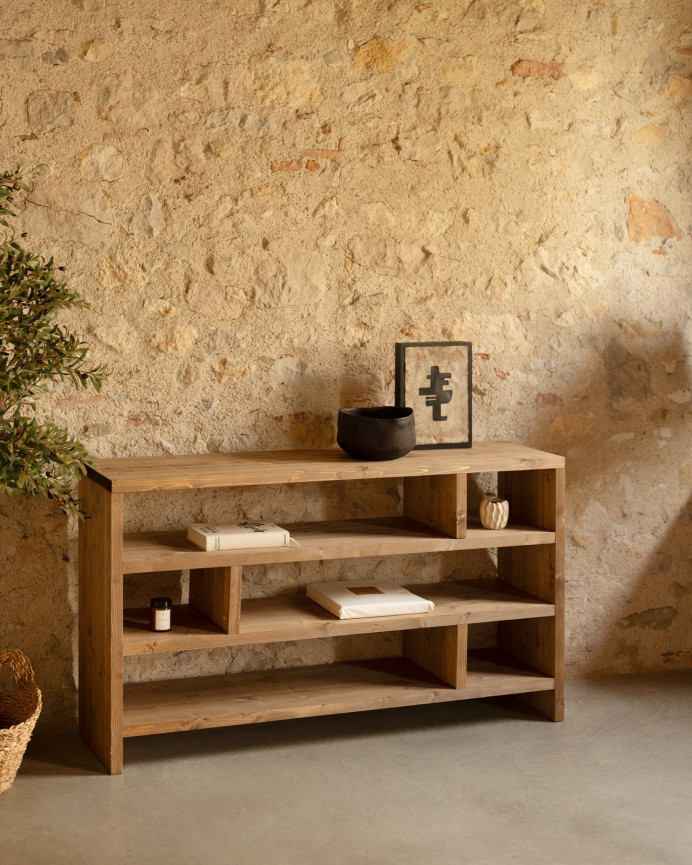 Estantería de madera maciza tono roble oscuro de 80x140cm