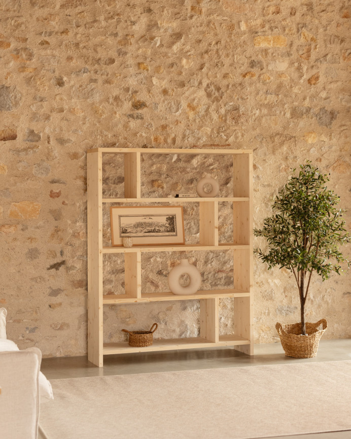 Estantería de madera maciza tono natural de 180x140cm