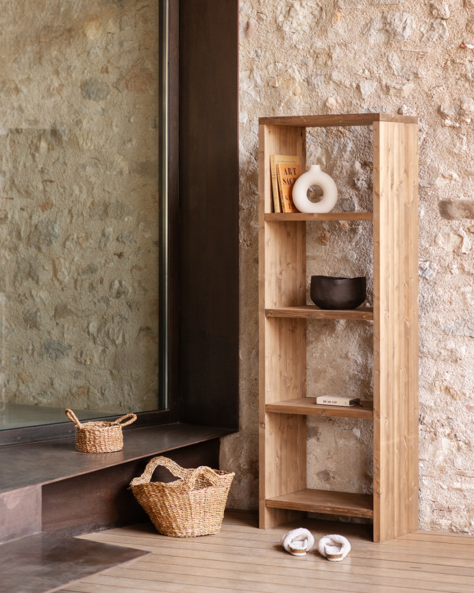 Estantería de madera maciza tono roble oscuro de 180x60cm