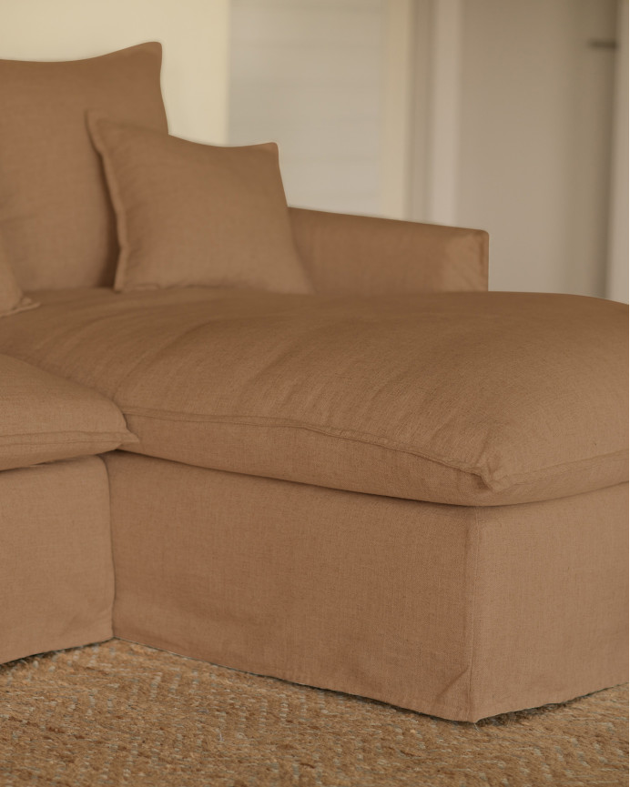 Funda para sofá con chaise longue derecho de algodón y lino color teja de varias medidas