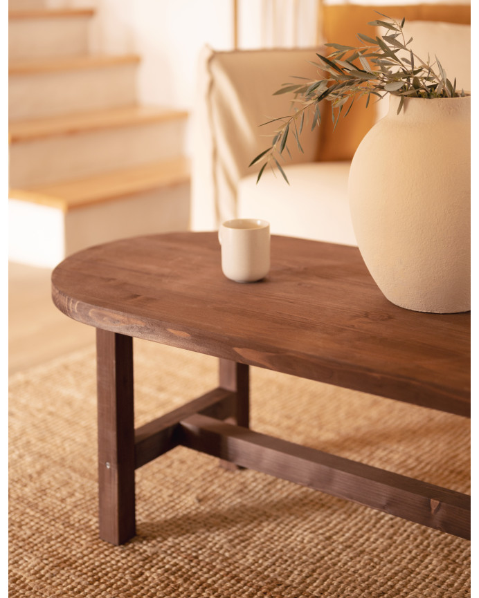 Mesa de centro de madera maciza en tono nogal de 120x40cm