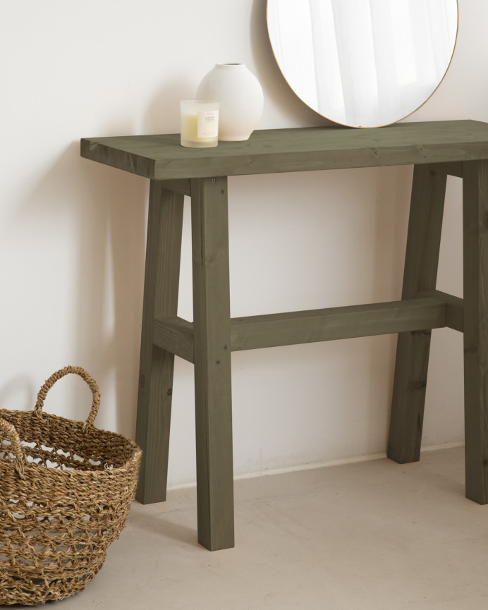 Consola de madera maciza en tono verde de 100x80cm