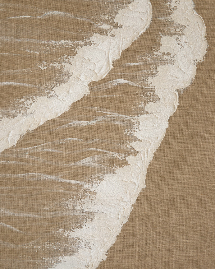 Cuadro beige y blanco decorativo sobre lino con bastidor de madera pintado artesanalmente con pintura al óleo en varias medidas
