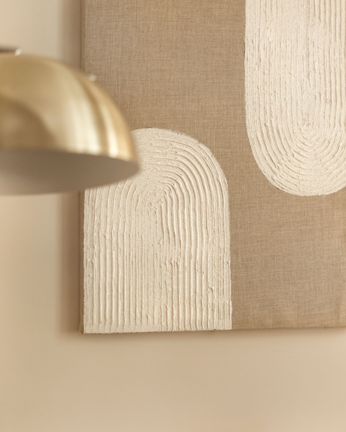 Cuadro beige y blanco decorativo sobre lino con bastidor de madera pintado artesanalmente con pintura al óleo en varias medidas
