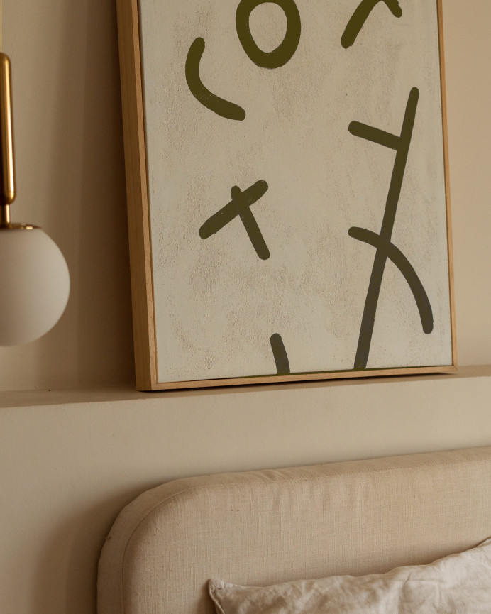 Cuadro beige y verde decorativo sobre algodón con bastidor de madera pintado a mano con pintura al óleo en varias medidas