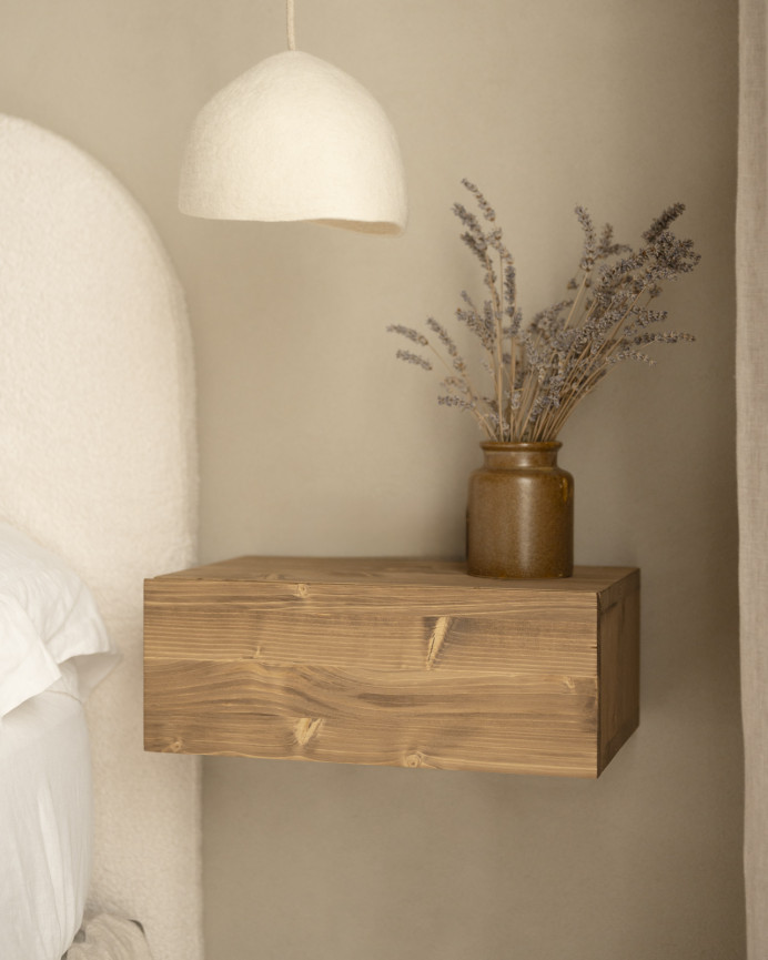 Mesita de noche de madera maciza flotante en tono roble oscuro de 40cm