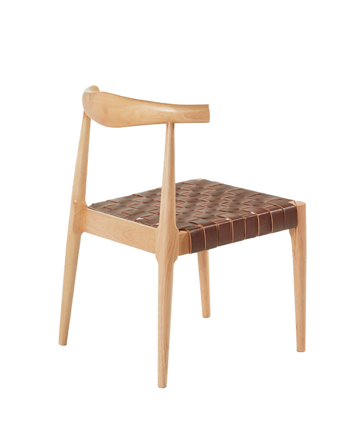 Silla de madera maciza con asiento trenzado marrón y patas en tono natural de 81cm 
