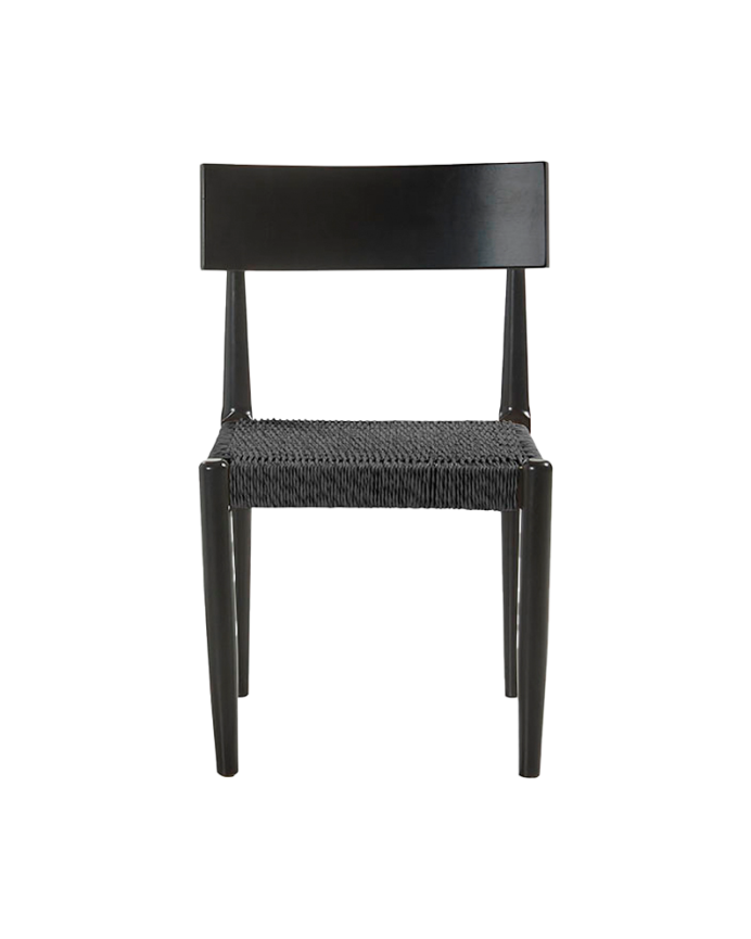 Silla de madera maciza con asiento de cuerda en tono negro de 81cm