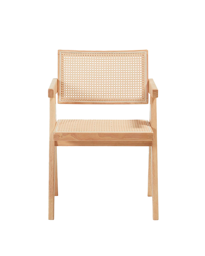 Silla de madera maciza con respaldo y asiento de cannage en tono natural de 80cm