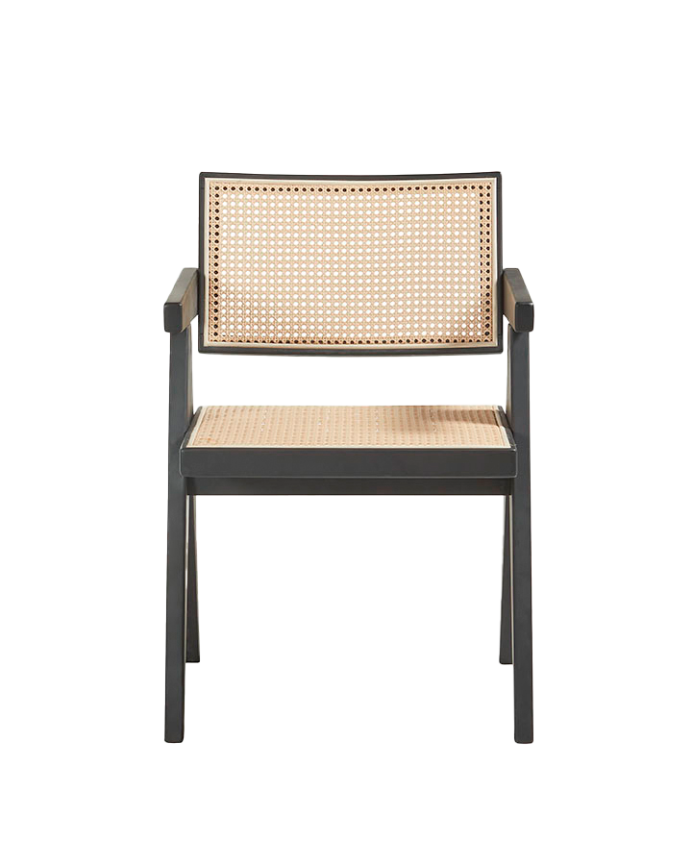 Silla de madera maciza con respaldo y asiento de cannage en tono negro de 80cm