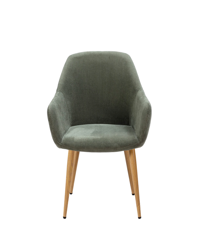 Silla de pana color verde con patas de metal tono roble de 84cm 