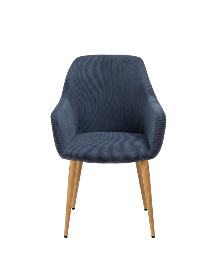 Silla de pana color azul con patas de metal tono roble de 84cm 