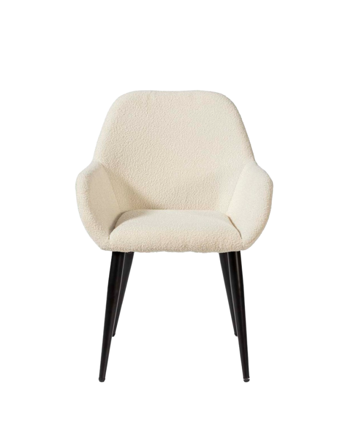 Silla de bouclé color blanco con patas de metal negro de 84cm