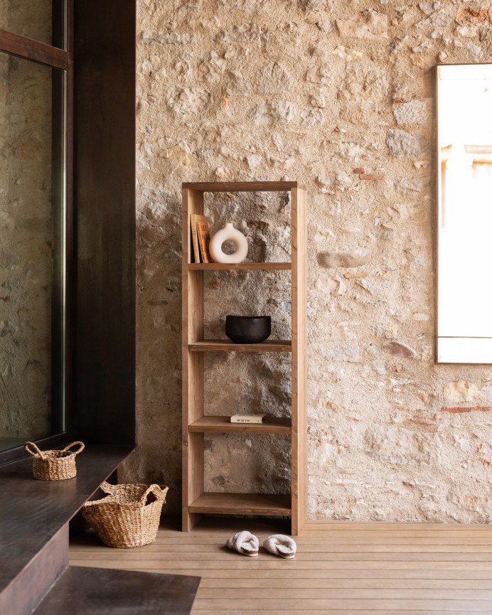 Estantería de madera maciza tono roble oscuro de 180x60cm