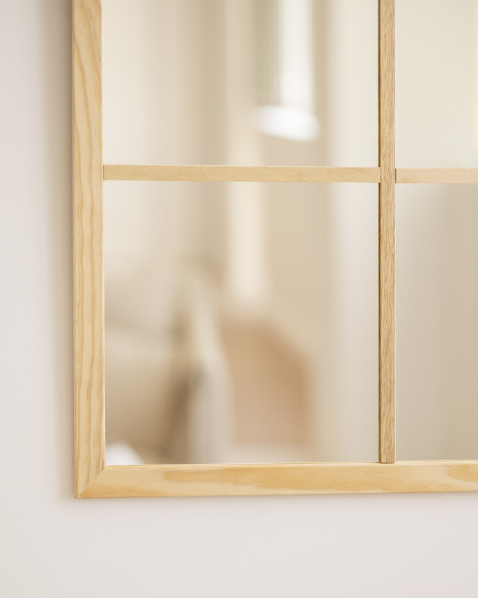 Espejo rectangular de pared tipo ventana elaborado con madera de 90x60cm