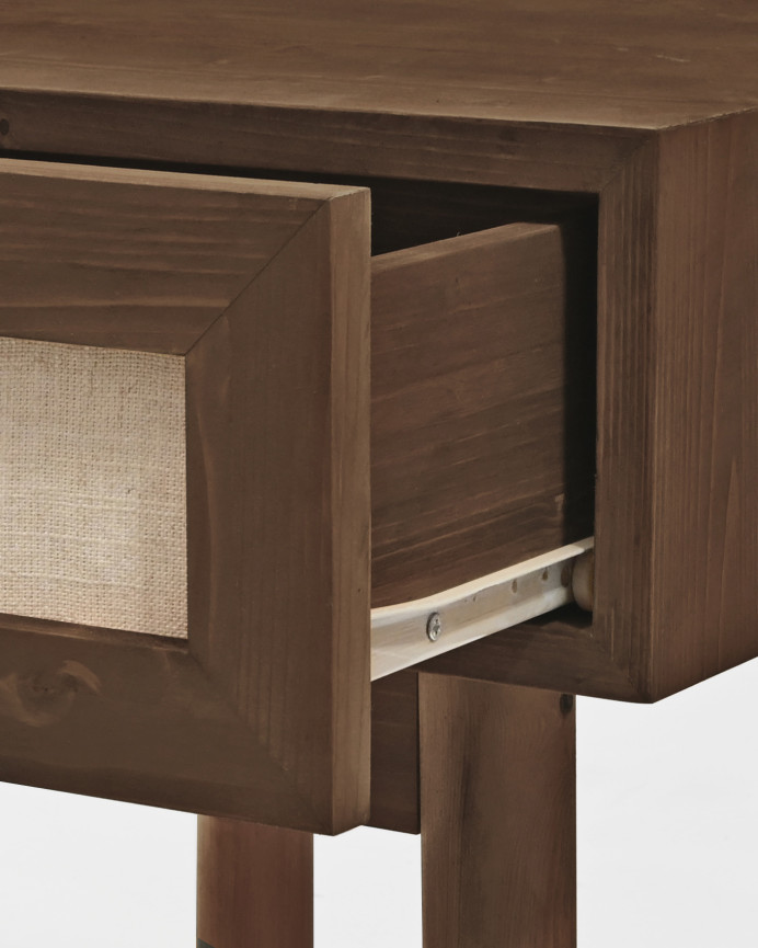 Pack 2 mesitas con cajón de madera maciza y lino tono nogal de 45x40cm