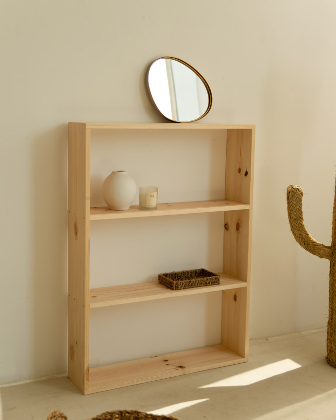 Estantería de madera maciza tono natural con 2 estantes