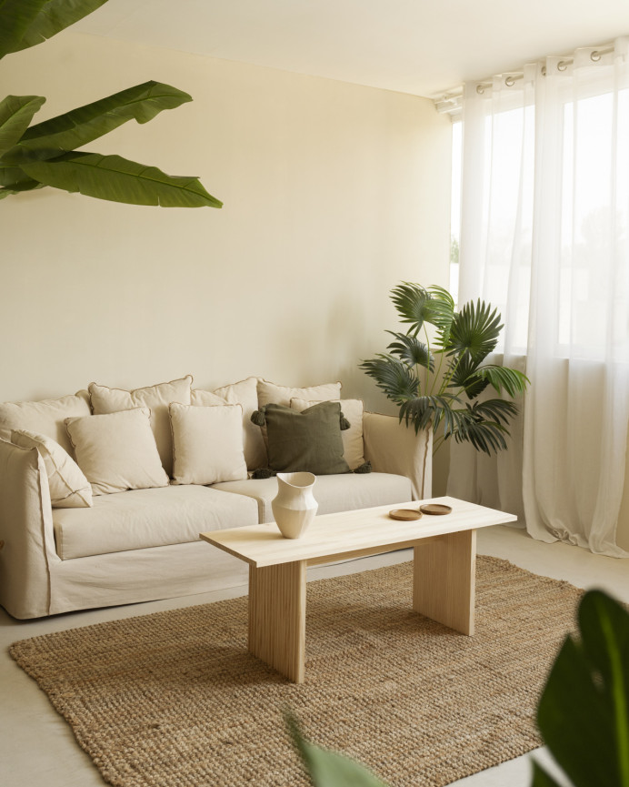 Mesa de centro de madera maciza en tono natural de 120cm