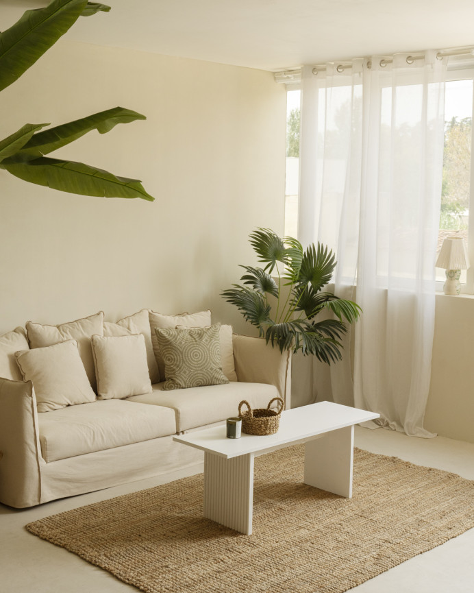 Mesa de centro de madera maciza en tono blanco de 120cm